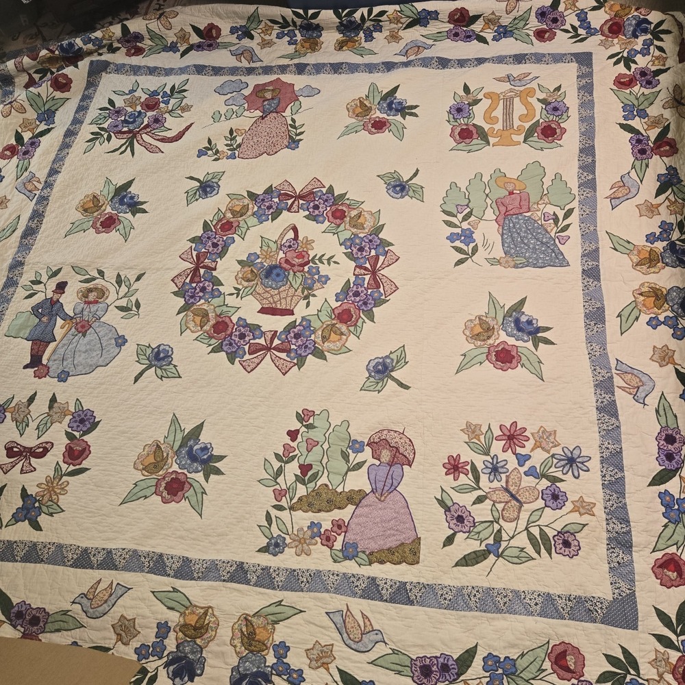 Beautiful VTG Limited Edition Quilt Shams Skirt APPLIQUÉ Queen 86x86 Cottagecore